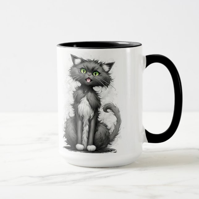 Mug Dame de chat fou sur blanc (Droite)