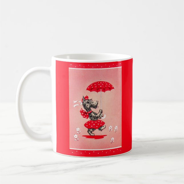 Mug Dame de chien écossaise portant un parapluie (Gauche)