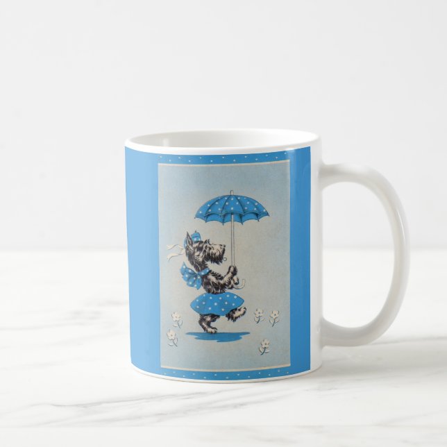 Mug Dame de chien écossaise portant un parapluie (Droite)