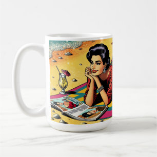 Mug Dame Rétro à la Plage Rêvant de Mode