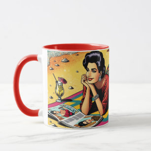 Mug Dame Rétro à la Plage Rêvant de Mode