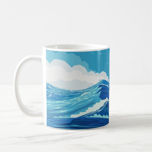 Mug Dans l'océan. Belles grandes vagues et bleu (Gauche)