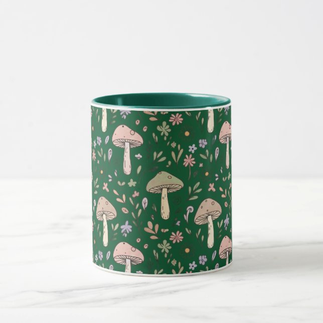Mug Dark Forest Emerald Fungi Seamless Pattern Moody (Centre)