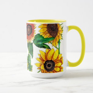 Mug d'art aquarelle tournesol baigné de soleil