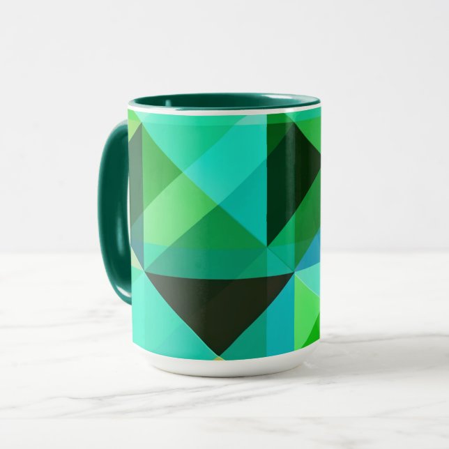 Mug d'art géométrique Abstrait en vert et Turquois (Devant gauche)