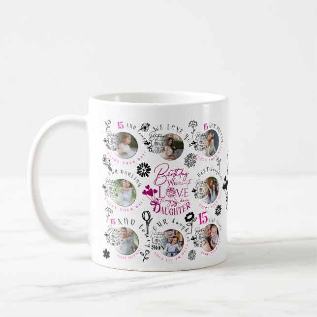Mug Daughter Birthday Photo Collage Typography  (Gauche)