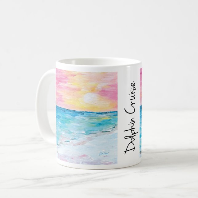 Mug Dauphin Croisière Coucher de soleil Peinture par J (Devant gauche)