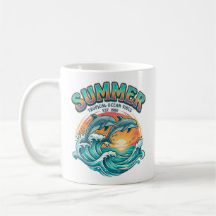 Mug Dauphin rétro tropical / vacances d'été à la plage