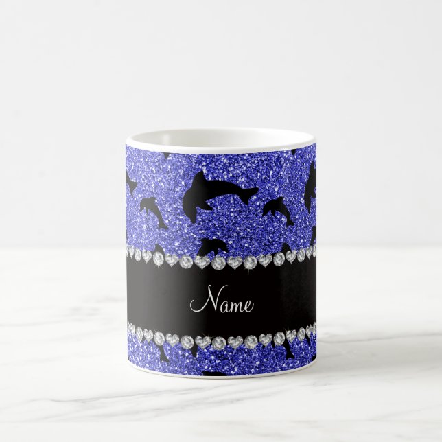 Mug Dauphins bleus au néon nommés personnalisés de (Centre)