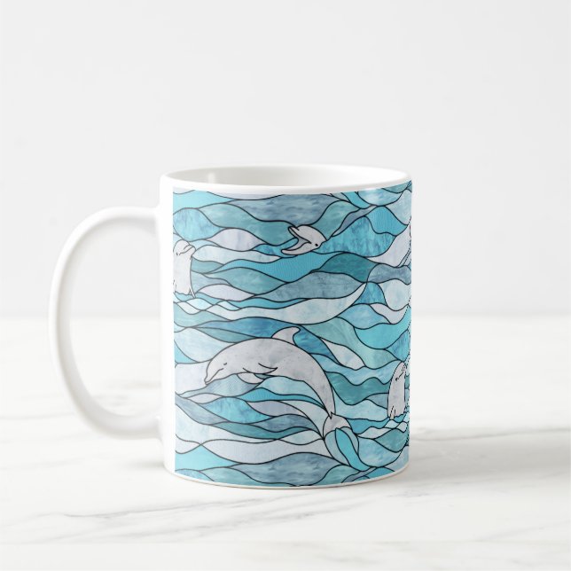 Mug Dauphins de verre tendu de l'océan bleu (Gauche)