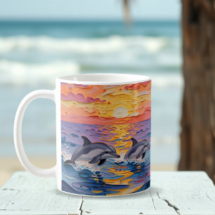 Mug Dauphins et vagues océaniques en impasto  