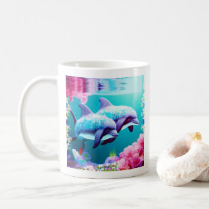 Mug Dauphins Whimsical et floral sous-marin