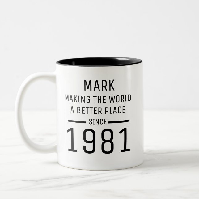 Mug de anniversaire personnalisé avec nom et année (Gauche)