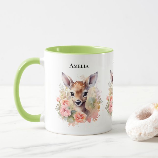 Mug De Beaux Cerfs Entourés De Roses (Avec donut)