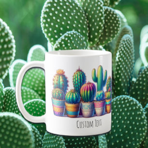 Mug de cactus coloré avec texte ou nom personnalis