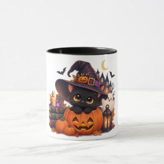 Mug de café avec chat noir Halloween mignon et cit