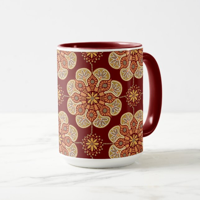 Mug de café avec médaillons ocher sur vin (Devant droit)