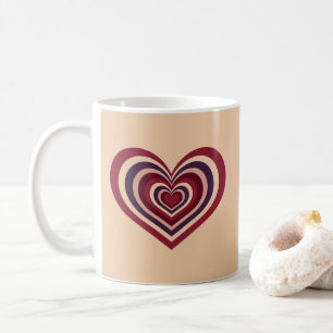 Mug De Café Beige Avec Coeur Rouge Rétro
