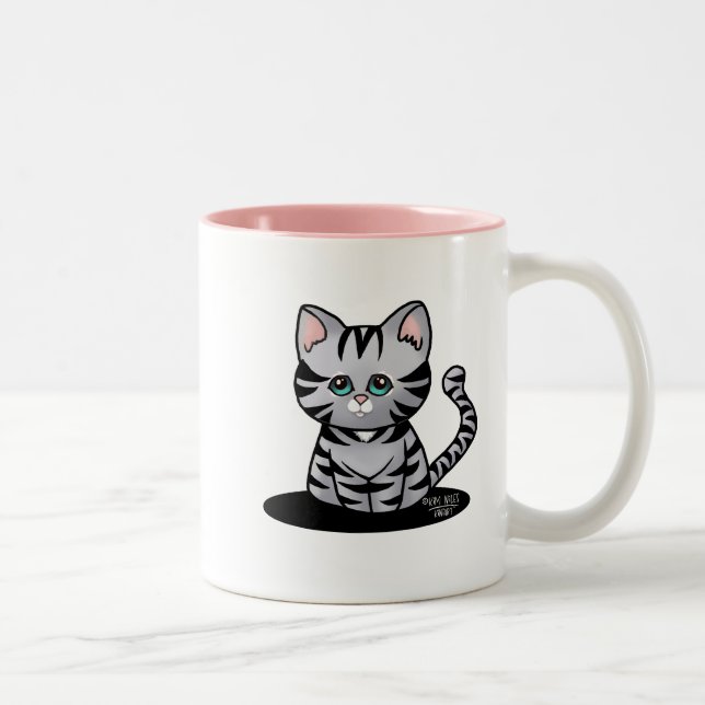Mug de café bicolore KiniArt chaton tigré gris (Droit)