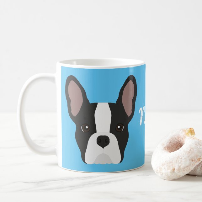 Mug de café Bulldog en français noir et blanc (Avec donut)