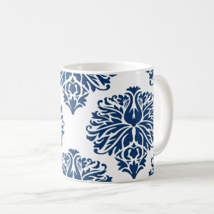 Mug de café Damask Elegant Navy