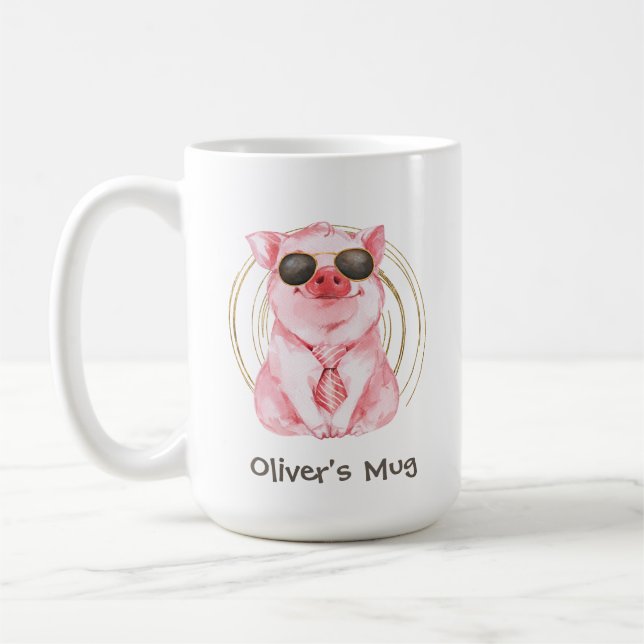 Mug de café de porc mignon personnalisé (Gauche)