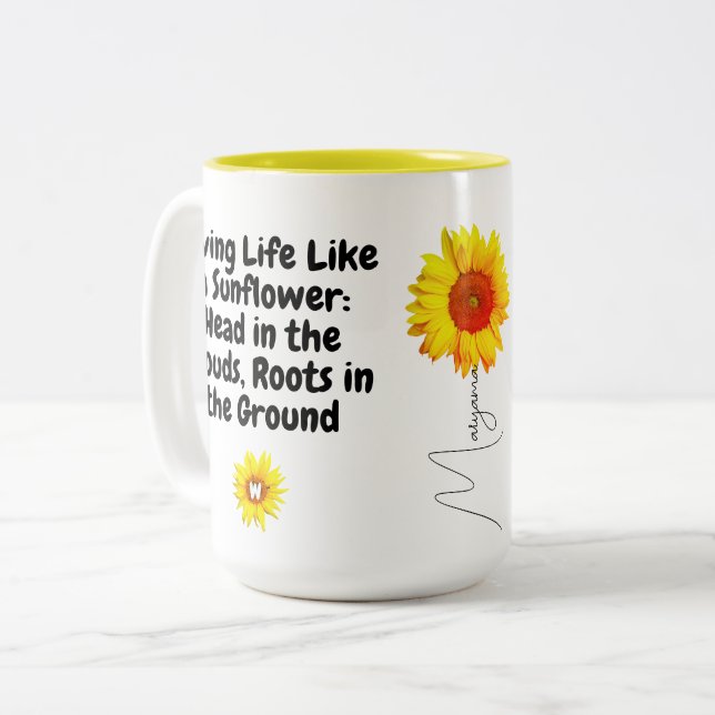 Mug de café de tournesol inspiré (citations unique (Devant gauche)