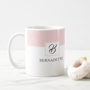 Mug de café monogramme rose   Feminine Elegant Bla