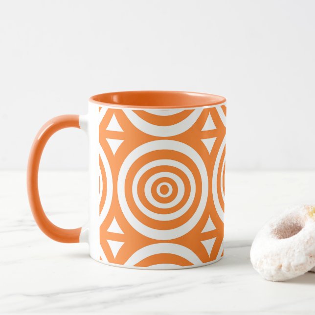 Mug de café orange et blanc avec Motif Abstrait (Avec donut)