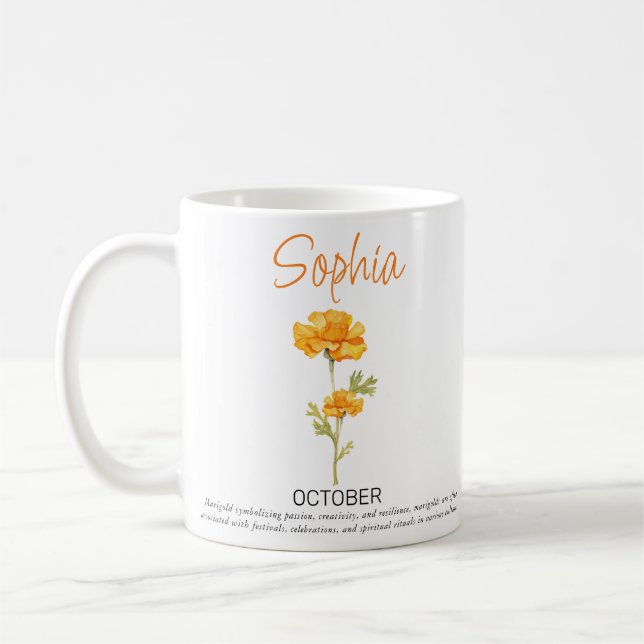 Mug de café personnalisé avec la fleur de naissanc (Gauche)