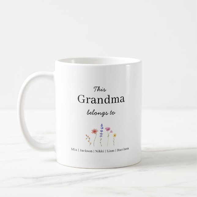 Mug de café personnalisé pour cinq petits-enfants (Gauche)