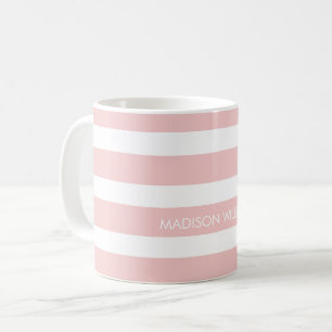 Mug de café personnalisé rayé rose et blanc
