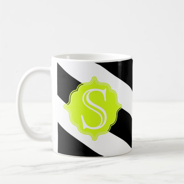 Mug de café rayé Monogramme moderne (Gauche)