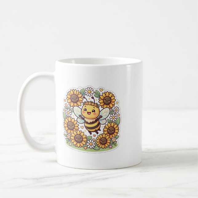 Mug de café tournesol abeille mignonne Kawaii (Gauche)
