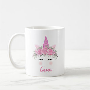 Mug De Café Unicorne Personnalisé Avec Nom Rose