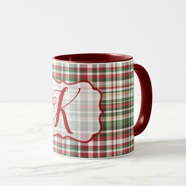 Mug de café vert rouge Tartan Plaid XMAS Noël (Devant droit)