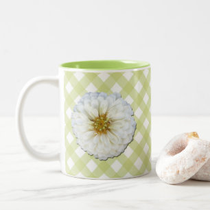 Mug de café - Zinnia blanche sur treillis