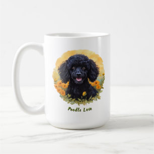 Mug de caniche noir avec l'illustration florale du