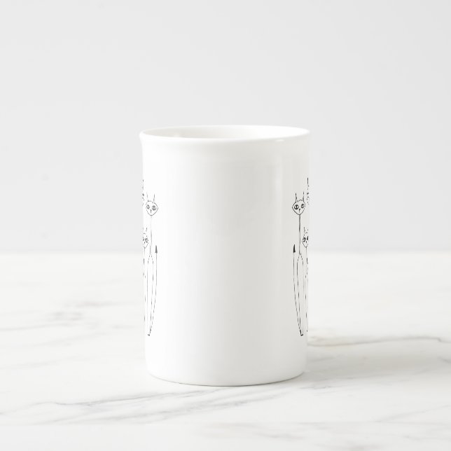 Mug de Chine osseuse (chats dessinés à la main) (Devant)