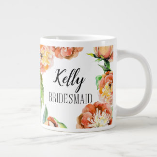 Mug de demoiselle d'honneur à fleurs personnalisé