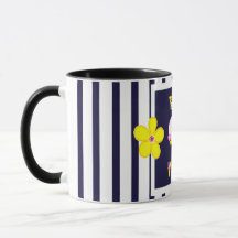 Mug de fleurs d'art jaune brillant de la marine