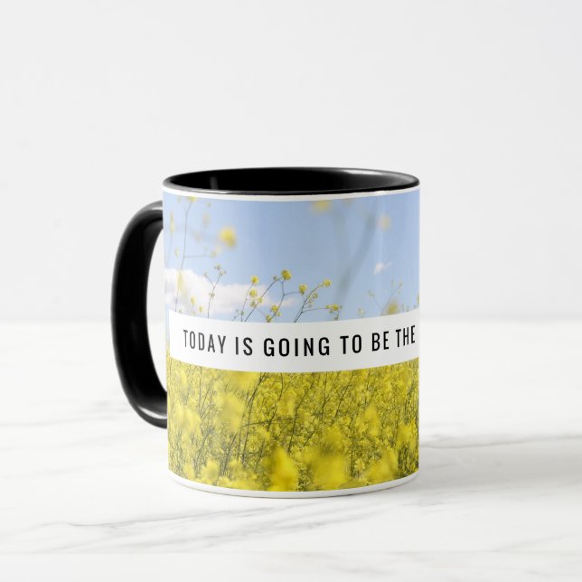 Mug de fleurs jaunes motivationnelles (Devant gauche)