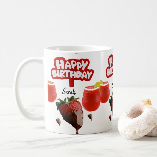 Mug de fraises joyeuse Mug d'anniversaire (Avec donut)