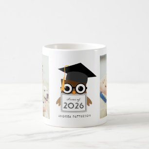 Mug de graduation de petit hibou geek avec deux ph