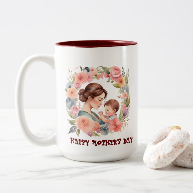 Mug de la fête des mères| Aquarelle Style Mug pour (Avec donut)