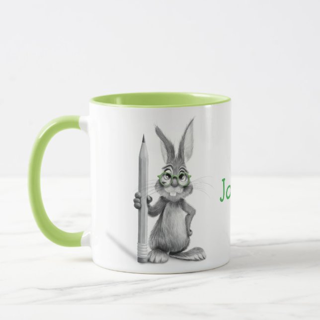Mug de lapin mignon personnalisé avec poignée vert (Gauche)