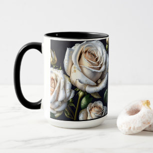 Mug De magnifiques roses blanches aux détails dorés