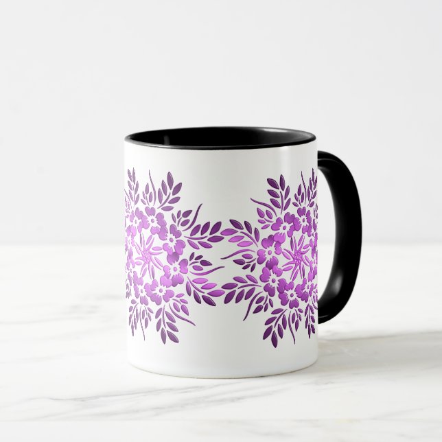 Mug de mandala à la couronne florale pourpre (Devant droit)