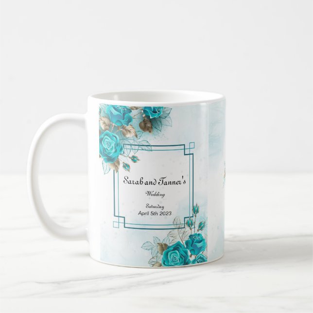 Mug de mariage Fleur Turquoise (Gauche)