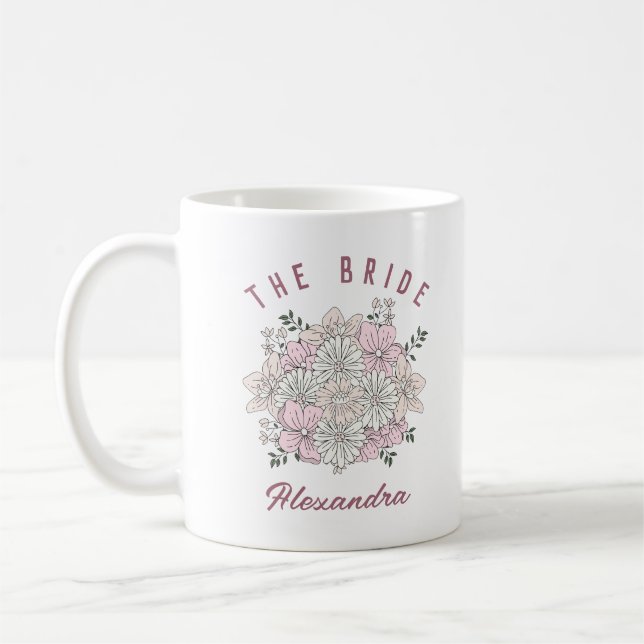 Mug de mariée personnalisé Fleur rose blanc rétro (Gauche)